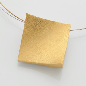 Brosche/Anhänger Quadrat 3 D, ca. 4 x 4 cm, Silber goldplattiert