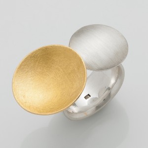 Ring 2 Teller, kleiner Teller ca. 16 mm Silber, großer Teller ca. 20 mm Silber goldplattiert